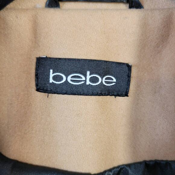 BEBE Blazer Women's XS Camel Wool Blend Tulip Hem Fitted Jacket Button Detail - Picture 5 of 13